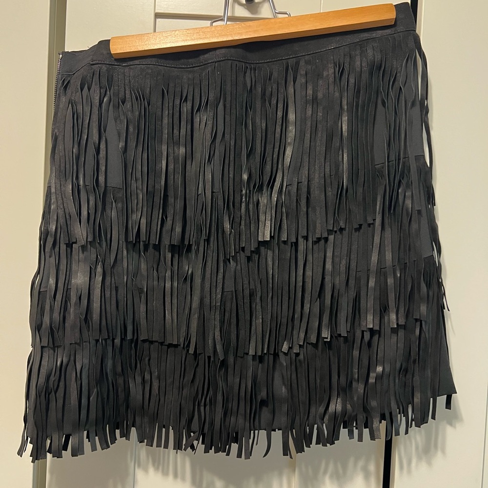 Alice + Olivia Charcoal Fringe Mini Skirt